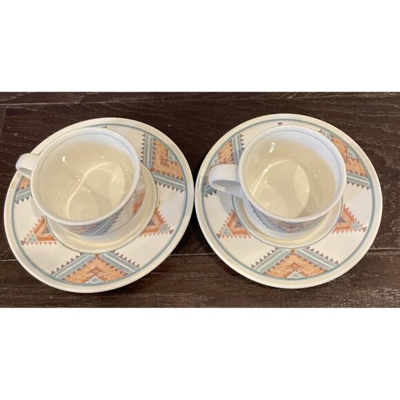 Mikasa Intaglio CAC24 Santa Fe Set Of 2 Demitasse Cups Saucers Vintage Aztec - Picture 2 of 8